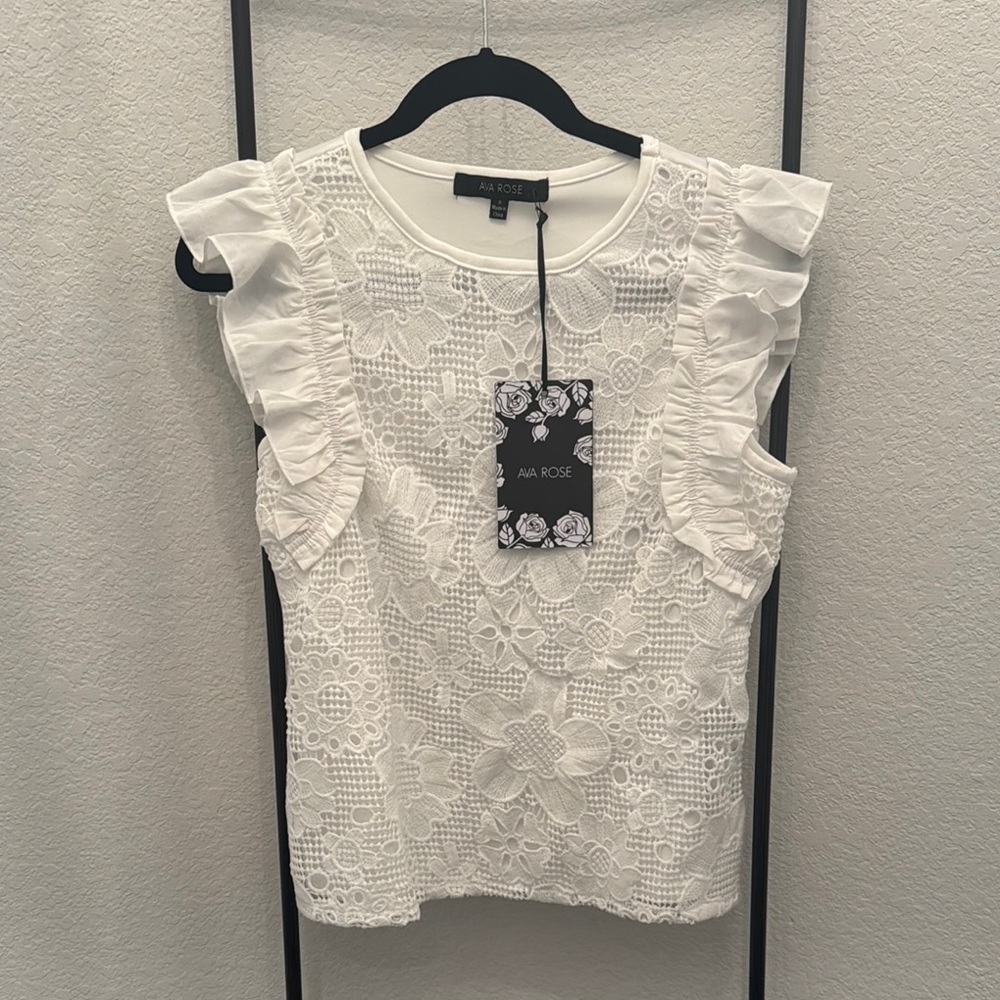 White Ruffled Cap Sleeve Embellished top
